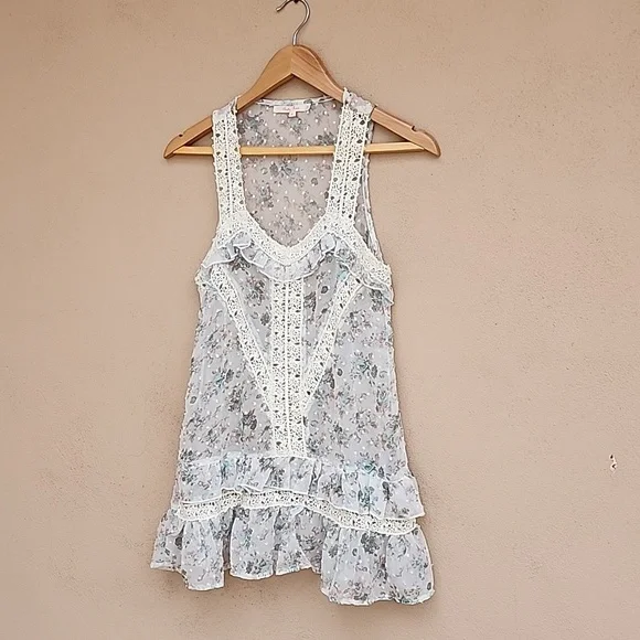 RUBY ROSE Lace Tank Top Small S Eyelet Ruffle Hem Cottagecore Fairy - Picture 7 of 13